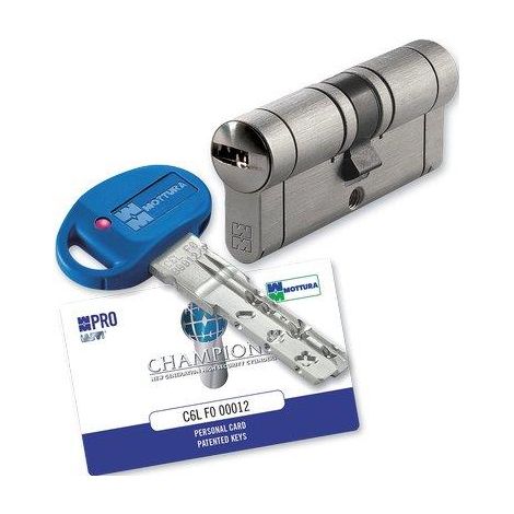 CILINDRO SAGOMATO CHAMPIONS PRO HAND MOTTURA  CROMO SATINATO CHIAVI 5+1 MM  82 36+46