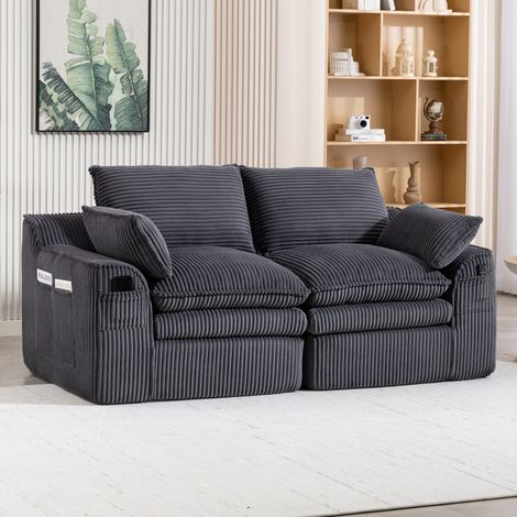 2-Sitzer Sofa mit Seitentaschen Cord Dunkelgrau OKMYHOME (1/5)