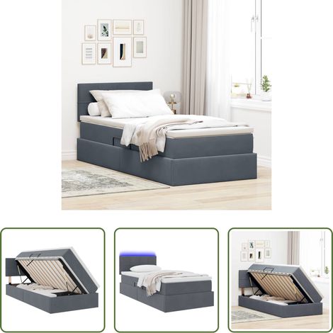 LED-Bett -  Bett mit Stauraum und LED mit LED Dunkelgrau 100 x 200 cm Samt