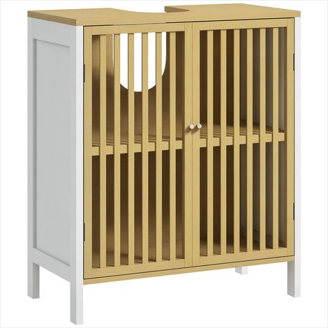 Meuble de salle de bain Meuble sous vasque blanc MDF et bambou (1/5)