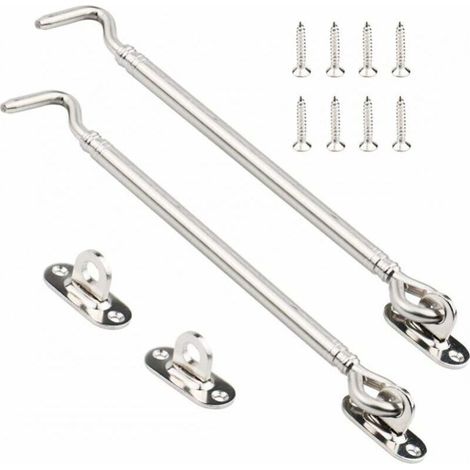 Pack Stainless Steel Cabin Hook, Heavy Duty Gate Latch Lock Shed, Swing Door Catch, Window Fitting Silent Bracket with Screws, 205mm (1/5)