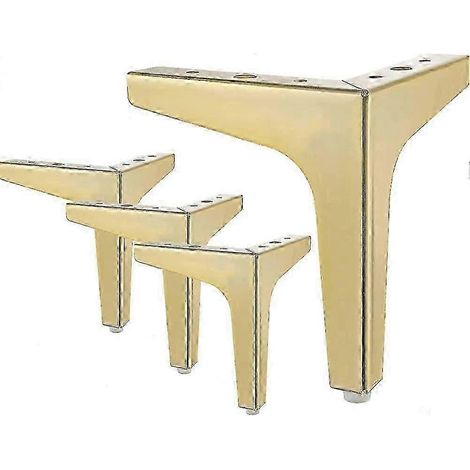 Pieds de meubles triangulaires en métal, compatibles avec armoires, canapés, bancs, étagères et repose-pieds. Lot de 4, couleur dorée, 10 cm. (1/5)