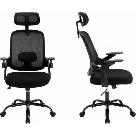 Silla de oficina ergonómica con respaldo alto, malla, negra, 1 unidad (1/5)