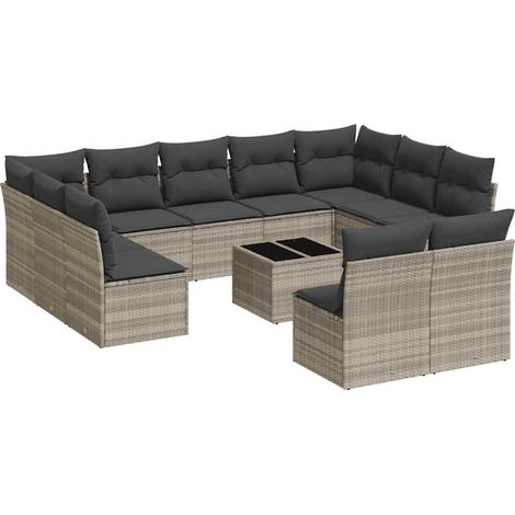 Maison Exclusive - Set Divano Giardino 12 pz con Cuscini Grigio Chiaro Polyrattan (1/3)