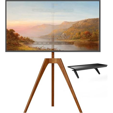 Trépied TV Support pour téléviseur pour TV de 45"-65" jusqu'à 40 kg, Support Télé en Bois Pivotant et Hauteur Réglable, Max VESA 400x400mm (1/5)