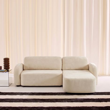 Canapé d'angle réversible convertible 3 places tissu avec coffre - Nouma Tissu Blanc cassé (1/5)