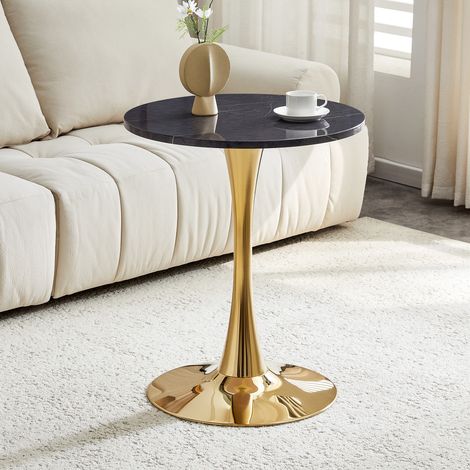 MEUBLIV Runder Tisch 60 cm Schwarz und Gold – Marmoroptik, Mittelfuß, einfache Montage (1/5)