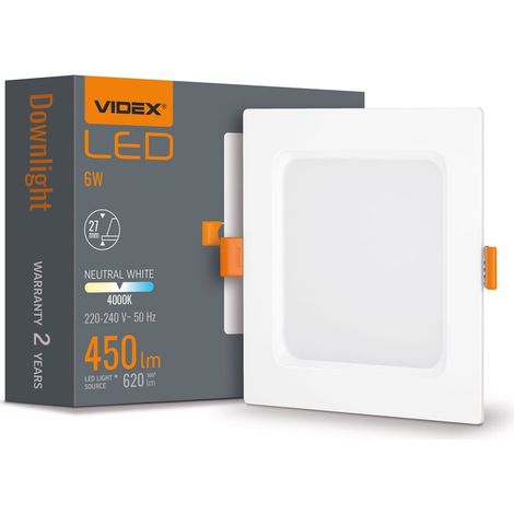 Weiße, quadratische Einbauleuchte 12 cm mit integrierter 6-W-LED-Downlight-Lampe Videx 4000K 620lm