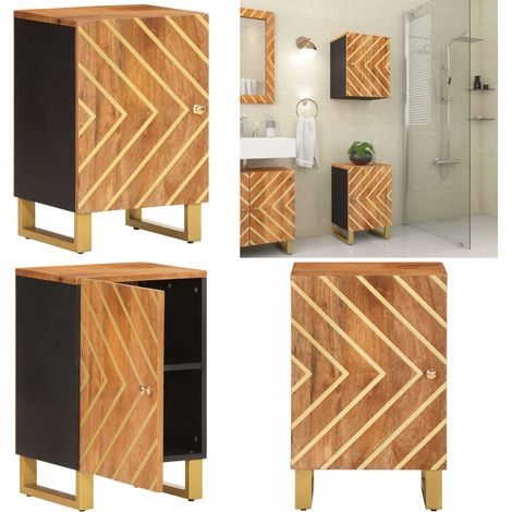 Mobiletto da Bagno Marrone e Nero 38x33,5x58 cm Legno di Mango - Armadio da bagno - Mobile in legno di mango