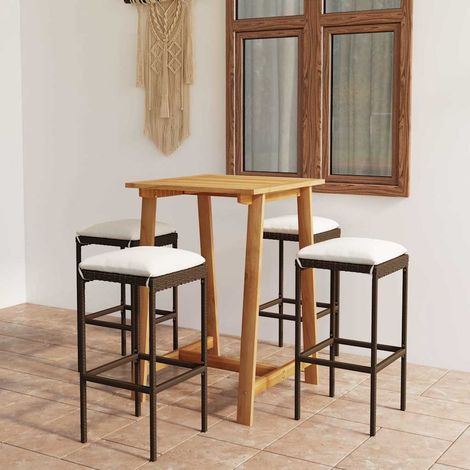 Ensemble Table de bar + 4 Chaises de bar de jardin avec coussins - Table Haute avec 4 Tabourets Marron BV417749 - BonneVie (1/5)