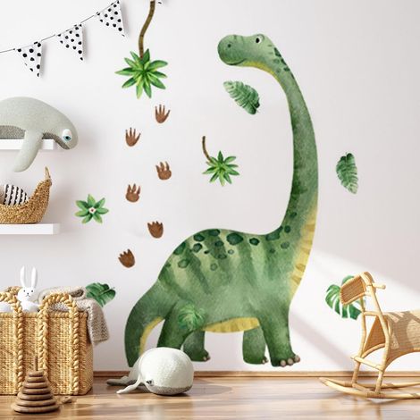 KOWOLL Grands stickers muraux dinosaures aquarelle, neutres et amovibles, avec empreintes de dinosaures, pour chambre d'enfant, chambre de bébé, salle de classe, accessoires de chambre (1/5)