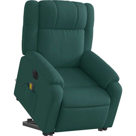 Poltrona relax con funzione massaggio e reclinabile sollevabile elettricamente in tessuto verde scuro DEC027878