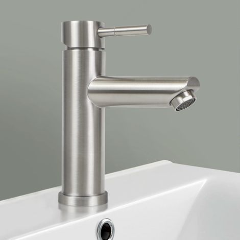 Robinet de salle de bain,Robinet de lavabo,En acier inoxydable brossé,Mitigeur de lavabo,Haute pression,Robinet d'eau chaude et froide,Mitigeur (1/4)