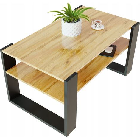 Table basse en chêne avec banc Wotan pour salon, pieds 90x50 (1/5)