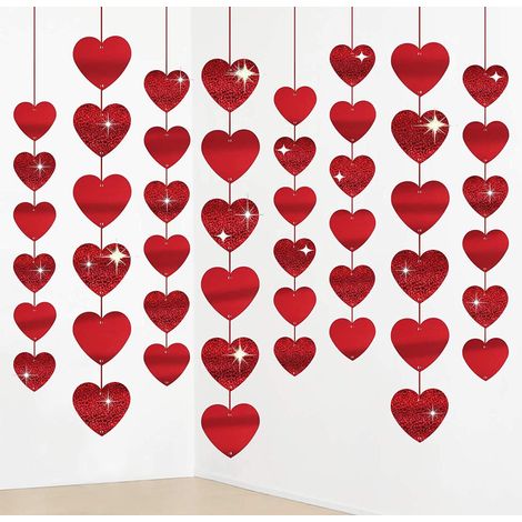Guirlande De Coeurs - Guirlande En Forme De Coeur Rouge À Paillettes Pour Décoration De Fête - 12 Pièces (1/5)