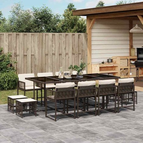 Ensemble à manger de jardin avec coussins 13 pcs-Salon de jardin marron rotin 799896 (1/5)