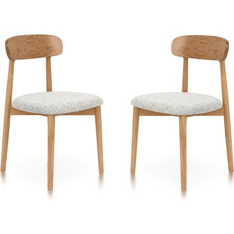 Juego de 2 sillas de madera maciza natural con cómodo asiento en tela jaspeada gris claro – Diseño moderno y elegante