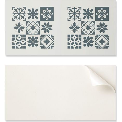 Baldosas de vinilo autoadhesivas con estampados geom茅tricos en una disposici贸n de 10x40x20 cm.