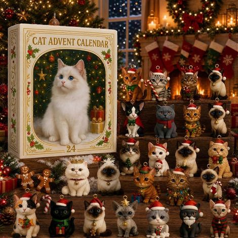 1 ensembleCalendrier de l'Avent 3D Chat, 24 jours de surprises, Mini pendentifs chatons sur le thème de Noël, Décoration créative pour sapin et bureau (1/4)