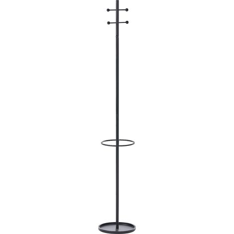 Coat Rack Black Steel Metal 180 cm Freestanding Clothes Stand with Umbrella Stand Modern Hallway GILLAM