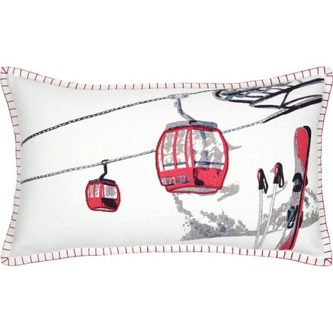Coussin rectangulaire en coton déhoussable à motif télécabine Ecru 35x60 cm (1/4)