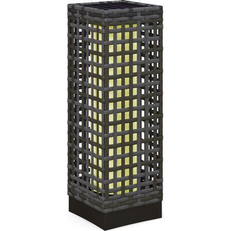 Lampe solaire d'extérieur en rotin synthétique avec détection de lumière, LED blanche chaude, cadre acier gris, étanche IP44 (1/5)