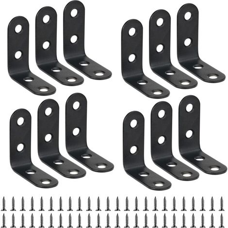 12Pcs 40mmX40mm Corner Brace Black Right Angle Bracket L Shaped Bracket 40mm Stainless Steel 90 Degree Corner Brace Shelf Bracket for Wood Furniture Cupboard Support