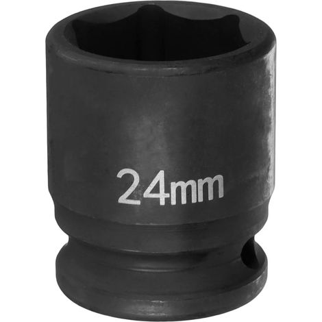 Douille à Choc 6 Points 24mm Douille Métrique 1/2" Entraînement Carré 1.65" (42mm) Long Douilles Hexagonales pour Écrous d'Axe de Broche en Acier Cr-Mo Phosphaté, Noir (1/5)