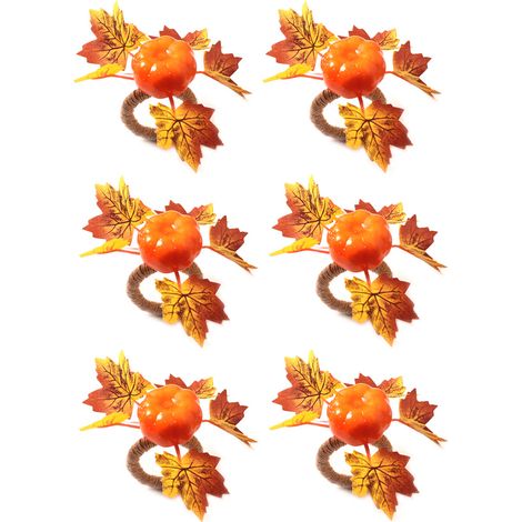 Ronds De Serviette - Bois Naturel Avec Décor Feuille D'érable Et Ficelle Tressée - Pour Décoration Table Automne Halloween Thanksgiving - Lot De 4 (1/5)