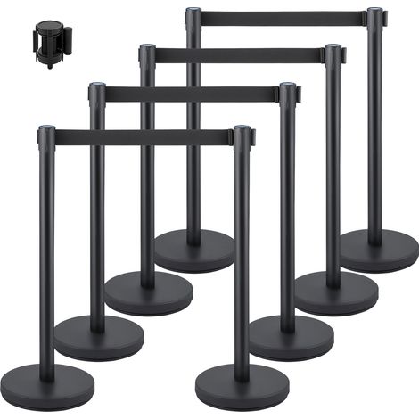 VEVOR Poteau de Guidage, 8 Pcs Poteaux de Separation avec 2 m Ceinture Noire, Barriere Retractable Durable Balisage Stable en Acier Inoxydable, pour Hotel Aeroport Banque Exposition Controler Foule