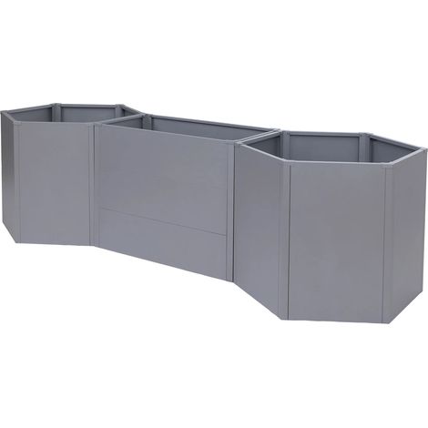 Set di 3 aiuole rialzate: 2 esagonali + 1 rettangolare 1260 litri 77 x 286 x 88 cm acciaio zincato verniciato a polvere grigio 040008897