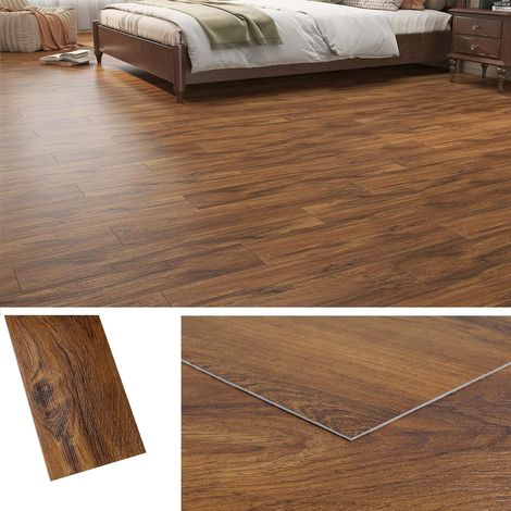 Dalles Adhesives PVC Sol Interieur Effet Bois Foncé 90x15CM Parquet Lino Adhesif Sol pour WC et Salle de Bain 36 Pièces Carrelage Adhesif Sols Cuisine Dalle Autocollante Sols Bois Chene (1/5)