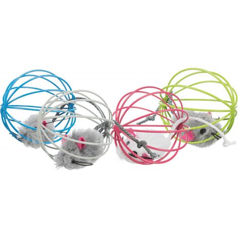 4 Souris avec balle métal  ø 6 cm Coloris: aléatoires  jouet Pour chat - animallparadise