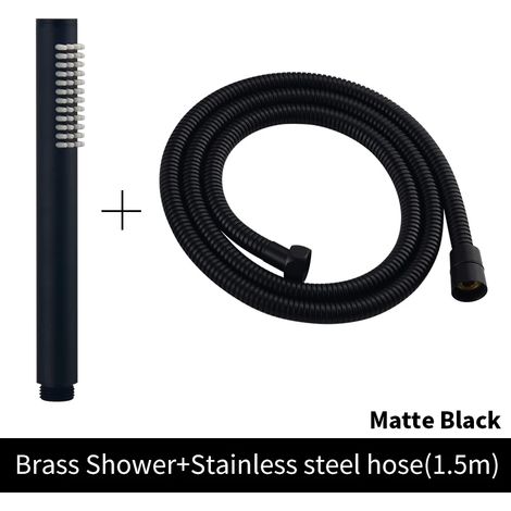 Ensemble complet noir. Pommeau de douche à main en laiton brossé doré, douchette de douche à main nickelée, douchette de bain noire mate, douchette en or rose chromée. (1/5)