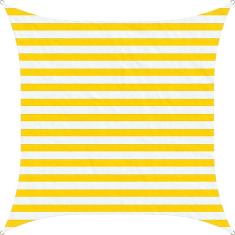 Voile d'ombrage à rayures jaunes et blanches, 2 x 2 mètres, tissu Oxford 100% polyester. (1/5)