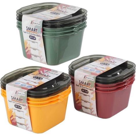 Set 3 Pezzi Frigobox per Alimenti Quadrato Smart Maia 1,4 Litri 3 Colori (1/2)