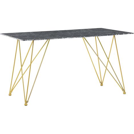 Dining Table KENTON Black Marble 140 cm 80 cm Tempered Glass (1/5)