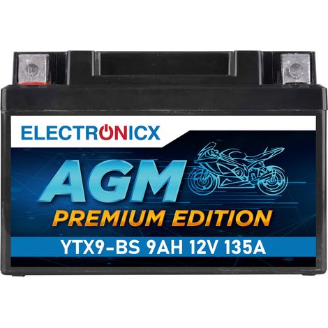 Electronicx AGM Motorradbatterie 12V 9Ah YTX9-BS  Wartungsfrei, kraftvolle Startleistung, für Motorrad & Roller - Premium Batterie 12V Wartungsfrei (1/5)