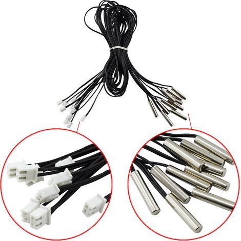 Pack of 5 NTC 10K Waterproof Stainless Steel Temperature Probes, -20 to 105°C Range, for Temperature Control (1/3)