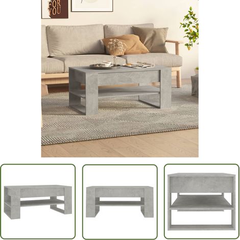 The Living Store Table basse Gris béton 102x55x45 cm Bois d'ingénierie - Table Basse - Meuble Salon - Table D'appoint - Table En Bois - Design Moderne (1/5)