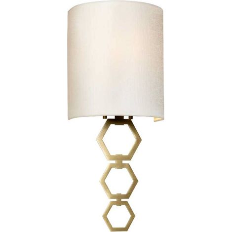 Lampada da parete Clark Small a 1 luce, ottone anticato, paralume in finta seta avorio (1/5)