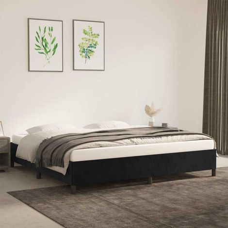 Lit double pour adulte - Cadre de lit Noir 200x200 cm Velours BV836901 - BonneVie (1/5)