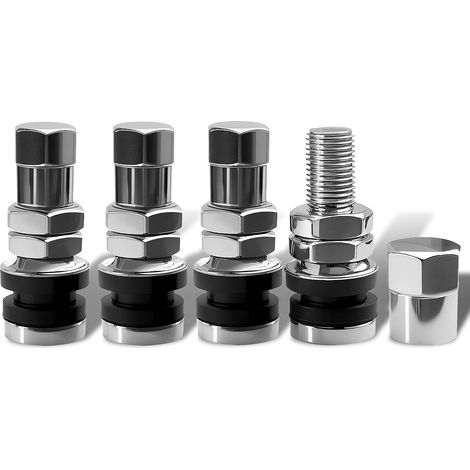 Valves de Pneu (4 Pcs) Mod. TR161, Valves pour Moto avec Joint en Caoutchouc, Adaptées aux Pneus avec et sans Chambre, Valves en Métal Inoxydables pour Voiture, Camion et Moto Tout-Terrain