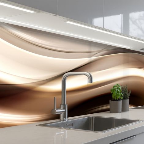 REVETEMENT MURAL DE CUISINE, CRÉDENCE DE CUISINE Vagues - Abstrait - Beige chaud 250x60 cm