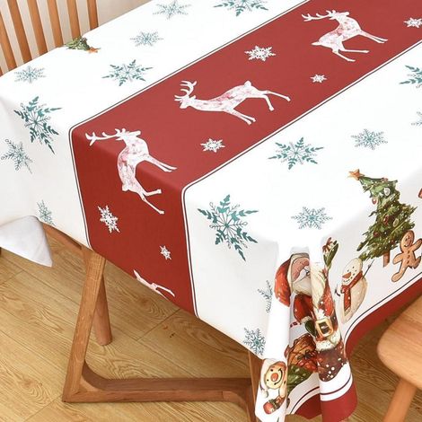 Weihnachts-Tischdecke 220x137cm PVC abwischbar rot Hirsch & Schneeflocken