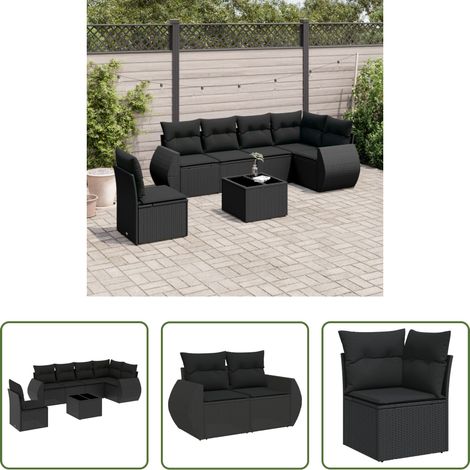vidaXL Canapé en résine - Salon de jardin 7 pcs avec coussins noir résine tressée (1/5)