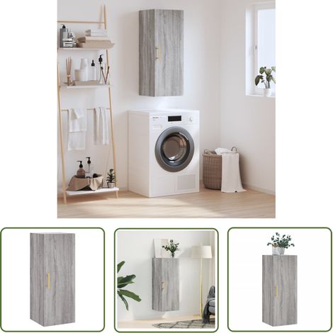The Living Store Armoire murale sonoma gris 34,5x34x90 cm - Armoire Murale - Meuble De Rangement - Étagère Murale - Stockage Mural - Commode Murale (1/5)