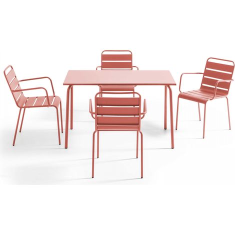Ensemble table de jardin et 4 fauteuils en métal argile - Palavas (1/5)