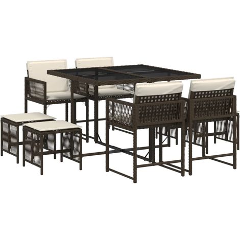 Ensemble à manger de jardin et coussins 9 pcs,Salon de jardin marron poly rotin CFW75090 (1/5)