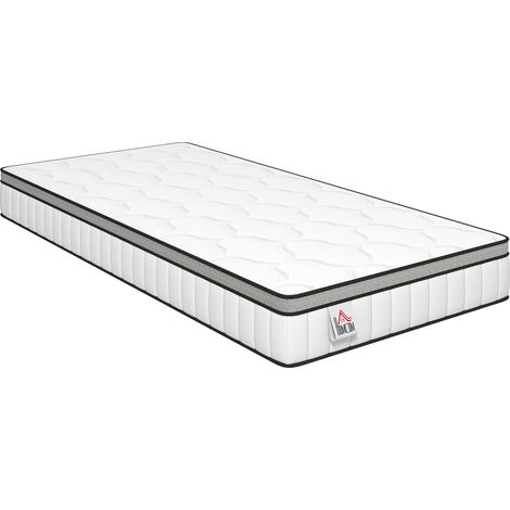 Matelas - HOMCOM - ressorts ensachés 7 zones - fermeté moyenne - mousse à mémoire de forme - 90x190x20cm - blanc